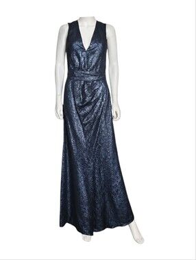 REDEMPTION | Metallic Silk V-Neck Open Back Maxi Dress IT 42 / US 6